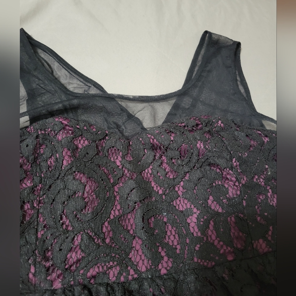 Torrid Black Lace Overlay Purple Fully Lined Dress Size 12 Spaghetti Strap - Picture 6 of 9